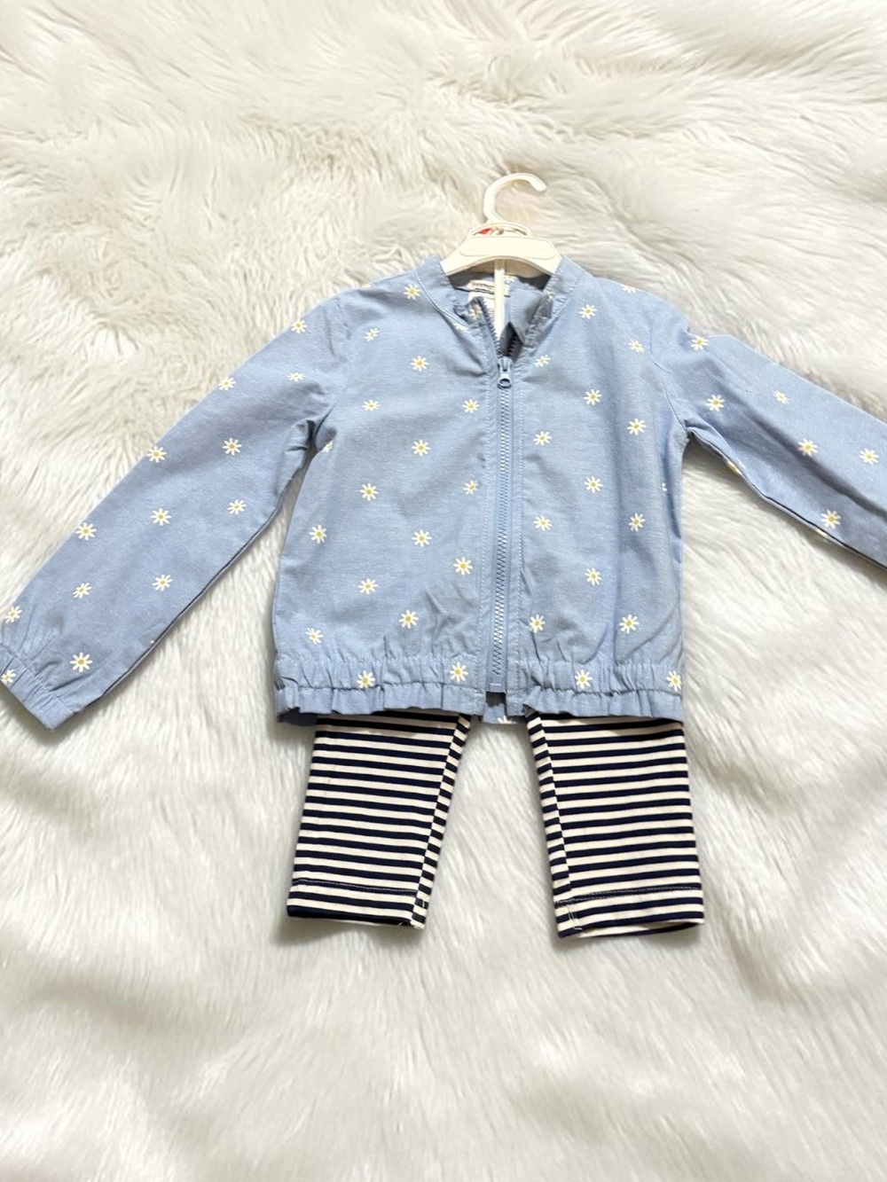 Blue Daisy Jacket & Striped Leggings Kids Matching Set